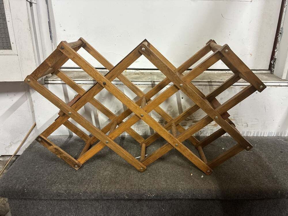 Vintage Wooden Accordion Folding Expandable Wine Rack